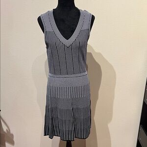 Catherine Malandrino Black and White V-Neck Midi Dress